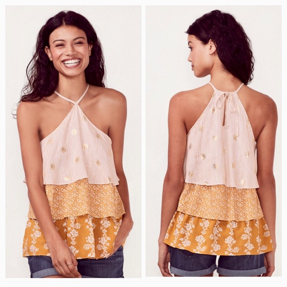 LC Lauren Conrad Tops - LC Lauren Conrad Mustard Yellow Tiered Halter Top